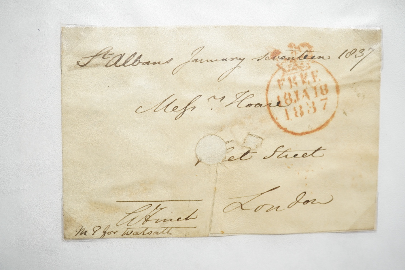 A collection of fifty early nineteenth century Georgian and Victorian franked postal covers, Victoria pre-paid ‘letter cards’ and post cards, railway Dividend Statement, Registered Letters, Fire Office statements, letter